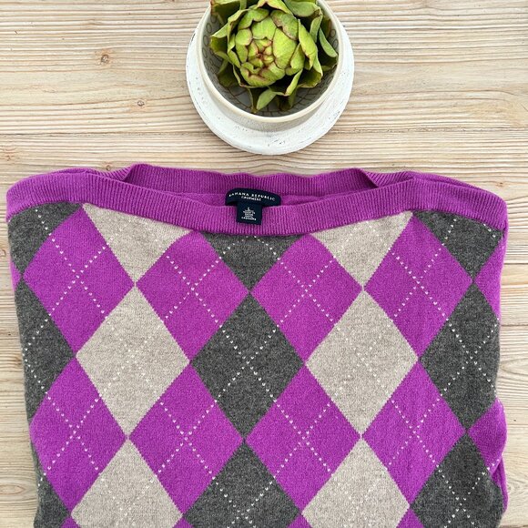 Banana Republic Orchid Argyle 100% Cashmere Sweater – Size M - Picture 6 of 8